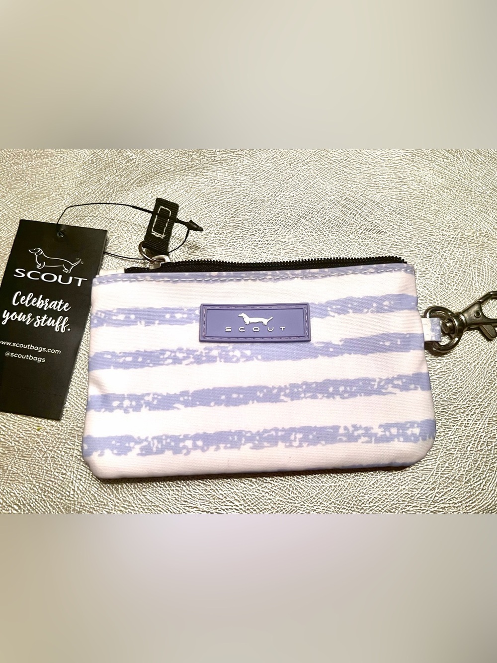 NEW SCOUT Striped Card Pouch in Light Lavender and White.